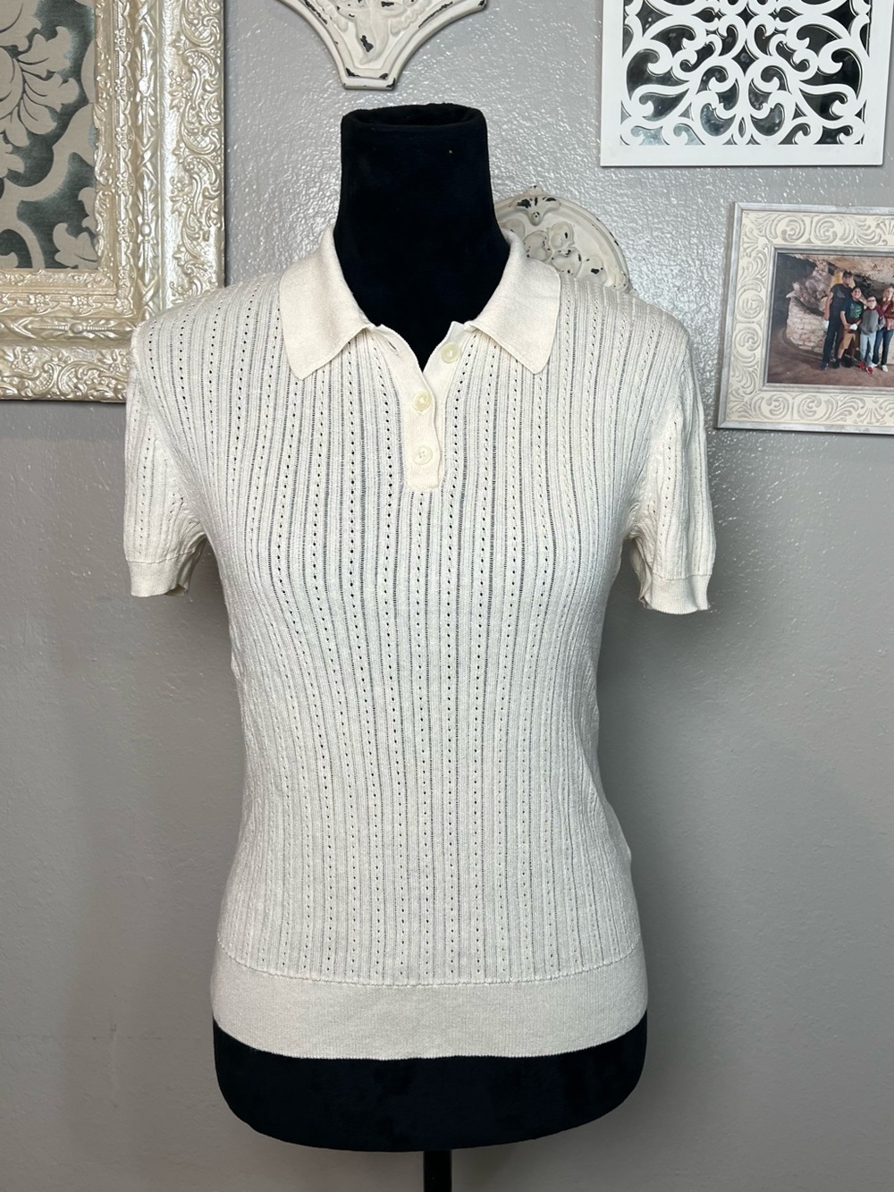 Ralph Lauren Cream Short-Sleeve Knit Polo Top - Picture 3 of 16